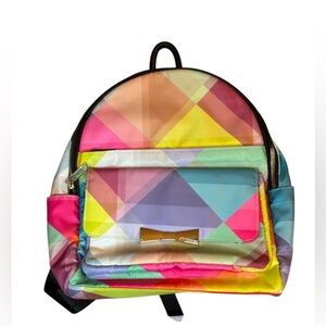 Betsy Johnson Rainbow Colorblock Geometric Bright Bold Print Small Backpack